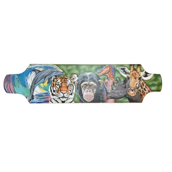 HAND PAINTED WILD ANIMALS SIGNED BY CARLIE MEYERS LONGBOARD SKATEBOARD 39"X9.5" - Picture 2 of 6